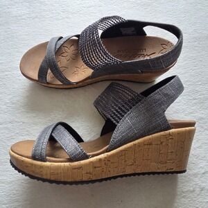 NWOB Skechers Women's Beverlee High Tea Wedge Charcoal Sandals Size 7.5